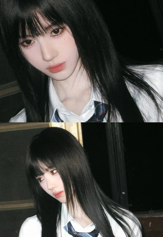 鞠婧祎《学院风》新造型，黑发齐刘海甜美酷感-4